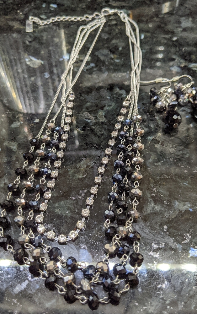 INC Black & Silver Necklace & Earring Set